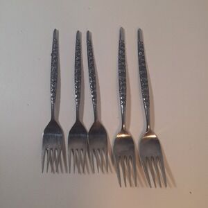 Vintage National Stainless Japan Rio Vista Forks 5 Rose Mid Century Mod‎